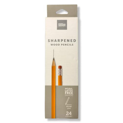 Office Depot Presharpened Wood Pencils, 2 Medium Soft Lead, Yellow, 24-Pack