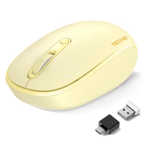 TECKNET Wireless Mouse,Bluetooth Mouse (BT5.3/5.0 & 2.4G) with USB Receiver Silent Optical Computer Mice，Wide Compatibility - color: Yellow