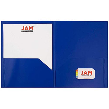JAM PAPER Plastic 2 Pocket POP Folders - Durable School Folders - Blue - 6/Pack - color: Blue, size: 6 Per Pack