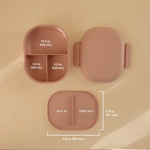 mushie Kids Bento Lunch Box | 3-Compartment & Removable Divider + Fork & Spoon Utensils | Great For Meals, School, Snacks On-the-Go | Dishwasher Safe (Blush) - color: Blush