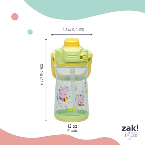 Zak Designs Peppa Pig Beacon Kid Water Bottle for Travel or At Home, 12oz Plastic is Durable and Leak-Proof with Liquid Lock Spout, Cover, Carry Handle, Protective Base (Peppa, George) - color: Peppa Pig