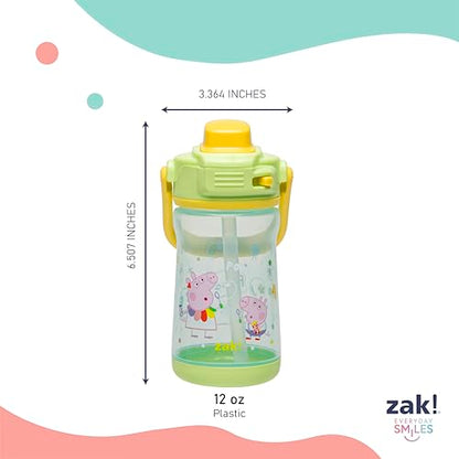 Zak Designs Peppa Pig Beacon Kid Water Bottle for Travel or At Home, 12oz Plastic is Durable and Leak-Proof with Liquid Lock Spout, Cover, Carry Handle, Protective Base (Peppa, George) - color: Peppa Pig