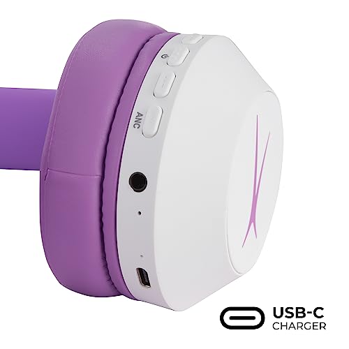 Altec Lansing Kid Safe Noise Cancelling Wireless Headphones 15H Battery, 85dB Volume Limit, Foldable Design Powerful Sound, Active Noise Cancellation Perfect for Kids Ages 7+ - color: Whiteout Purple