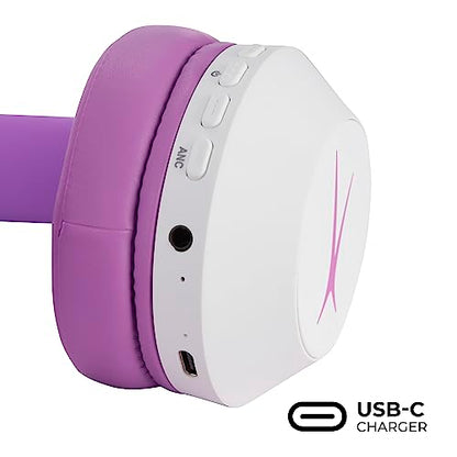 Altec Lansing Kid Safe Noise Cancelling Wireless Headphones 15H Battery, 85dB Volume Limit, Foldable Design Powerful Sound, Active Noise Cancellation Perfect for Kids Ages 7+ - color: Whiteout Purple