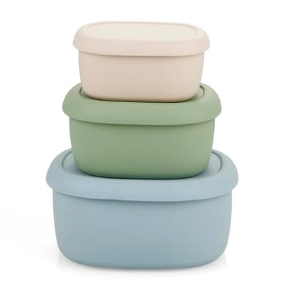 PandaEar 3 Pack Silicone Food Storage Containers with Lids, Reusable Nesting Lunch Bento Box Set, BPA Free, Leakproof, Dishwasher Microwave Freezer Safe (6.7oz, 10oz, 20oz)