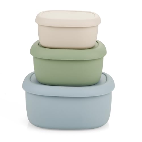 PandaEar 3 Pack Silicone Food Storage Containers with Lids, Reusable Nesting Lunch Bento Box Set, BPA Free, Leakproof, Dishwasher Microwave Freezer Safe (6.7oz, 10oz, 20oz)