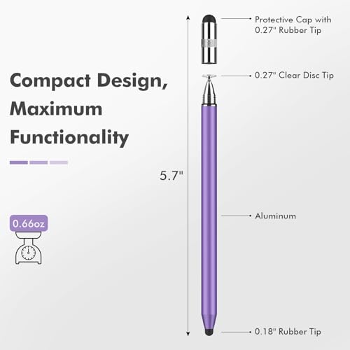 MEKO 3 in 1 Stylus Pens for Touch Screens, High Sensitivity & Precision Capacitive Stylus Pencil for Apple iPad iPhone Tablets Samsung Galaxy All Universal Touchscreen Devices (2 Pack-Silver/Purple) - color: Silver/Purple