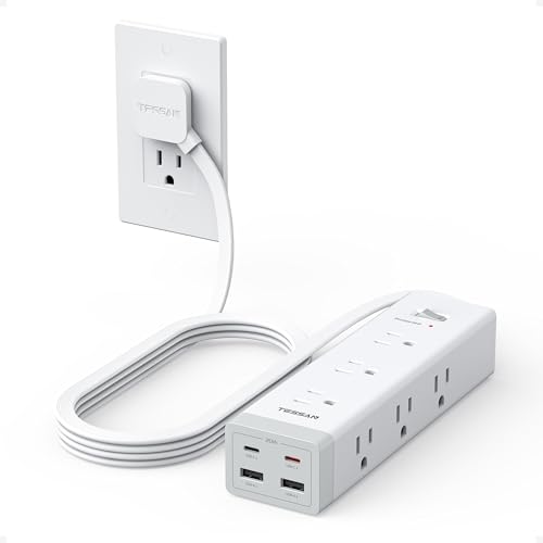 TESSAN Surge Protector Power Strip PD 20W, Ultra Thin Flat Plug 6 FT Extension Cord, 9 Outlets 4 USB(2 USB C), 1050J Protection Multiple Outlets Charging Station for Home, Office, College Dorm Room - size: 6 FT