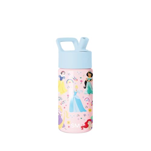 Simple Modern Disney Princess Kids Water Bottle with Straw Lid | 14oz Insulated Stainless Steel Kids Tumbler & Spill Proof Toddler Cup for School, Girls, Boys | Summit | Princess Rainbows