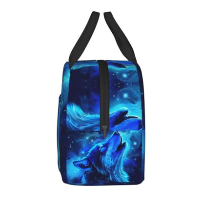 Blue Galaxy Wolf Lunch Box Insulated Meal Bag Lunch Bag Reusable Snack Bag Food Container For Boys Girls Men Women School Work Travel Picnic - color: blue galaxy wolf