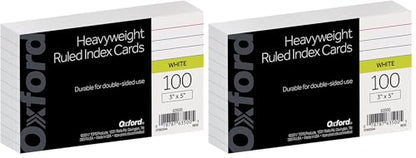 Oxford Index Cards, 3" x 5", White, 100 Per Pack | Heavyweight | Ruled | Pack of 2 - color: White, size: 100 Count (Pack of 2)