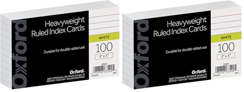 Oxford Index Cards, 3" x 5", White, 100 Per Pack | Heavyweight | Ruled | Pack of 2 - color: White, size: 100 Count (Pack of 2)