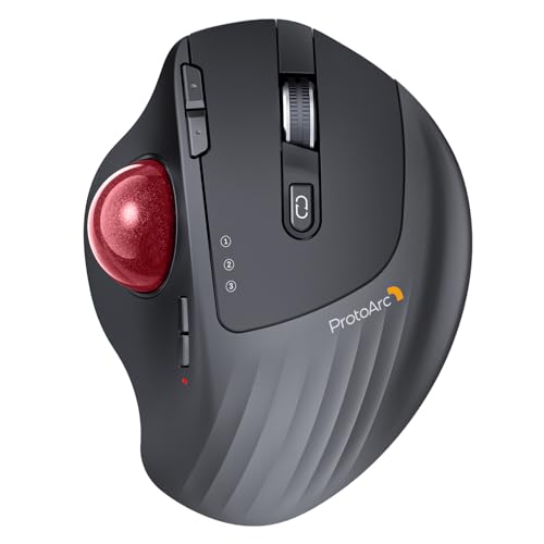 ProtoArc Wireless Trackball Mouse, EM01 NL Ergonomic Bluetooth Rollerball Thumb Rechargeable Computer Laptop Mouse, Adjustable Angle & 3 Device Connection for PC, Mac, Windows-Red Ball - color: Red Ball