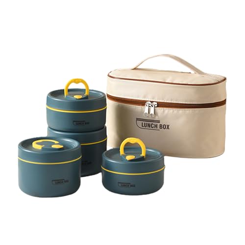 Portable Insulated Lunch Container Set, 2/3/4 Stackable Individual Stainless Steel Lunchboxes with Insulated Bag, Suitable for Work, Picnics and Camping (Blue, 4-Tier) - color: Blue, size: 4-Tier