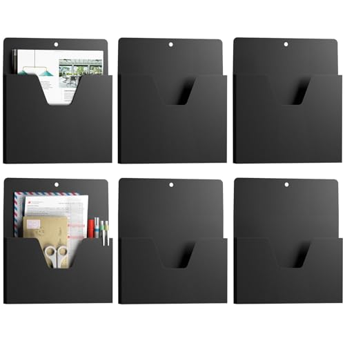 MFTEK Magnetic File Holder 6 Pockets Paper Holder, Hanging File Organizer Office Supplies Storage for Cabinets, Whiteboard, Magnetic Mail Letter Folder for Refrigerator (Classic Black) - color: Classic Black