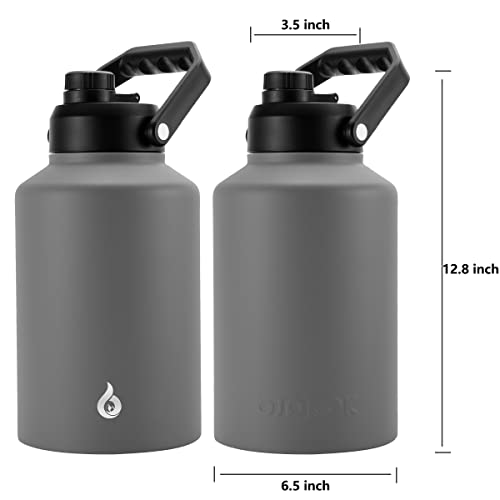 BJPKPK One Gallon(128 oz) Insulated Water Bottle, Dishwasher Safe Stainless Steel Jug, BPA Free Jug with Ergonomic Handle & Anti-slip Bottom, Large Water Bottle, Grey - color: Gray, style: 128oz
