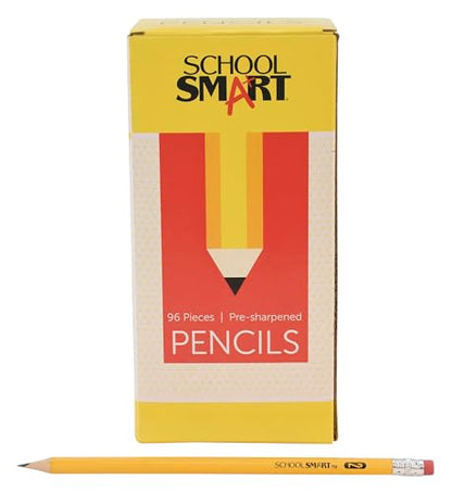 School Smart No 2 Pencils, Pre-Sharpened, Hexagonal with Latex-Free Erasers, Pack of 96