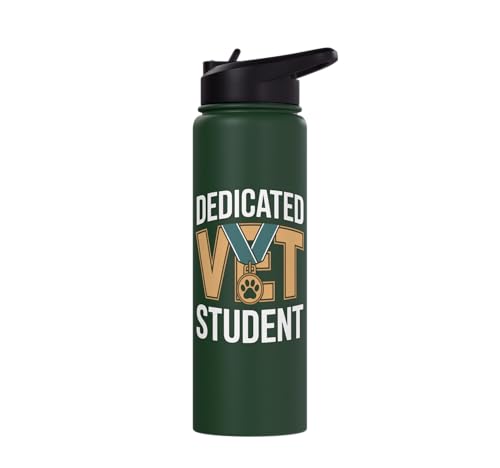 Dedicated Vet Student Veterinary School Stainless Steel Insulated Water Bottle - color: Dark Green