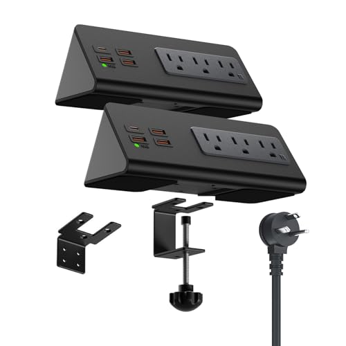 Power charge station edge clamp mount with USB-C portsTabletop Surge Protector Desk Clamp Power Sockets with 3 AC Outlets and 4 Fast Charging USB Ports for Home Office Hotel and Dormitory (Black-2pcs) - color: Black-2pcs
