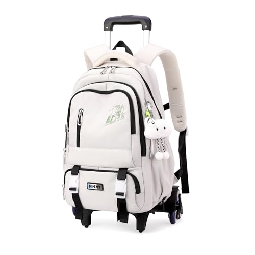 Girls Boys Rolling Backpack, Elementary Middle School Kids Bookbag Roller Backpack for Boys Girls with 6 Wheels, White - color: 6 Wheels-01-white, style: 6 Wheels