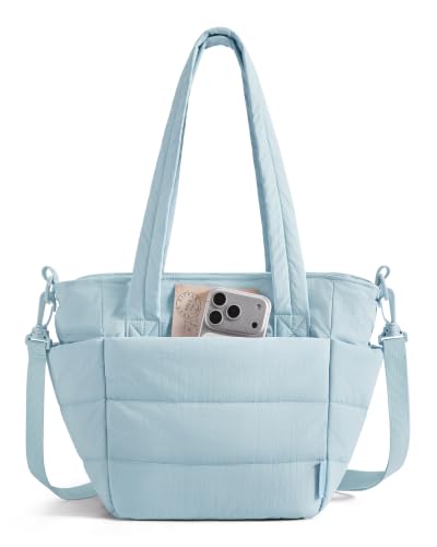 BAGSMART Lunch Bag Women Small Insulated Tote with Lunch Compartment Quilted Lightweight Puffy Tote Bag for Work, Travel, Outdoor, Baby Blue - color: Baby Blue