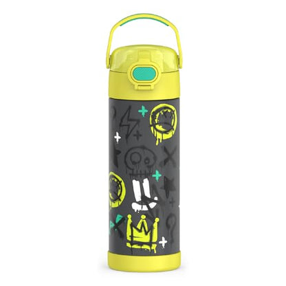 THERMOS FUNTAINER Water Bottle with Spout, 16oz, Graffiti Boy | Kids Stainless Steel Insulated Water Bottle, Keeps Drinks Cold Longer for School & Play, BPA-Free - color: Graffiti Boy, size: 16 Ounces