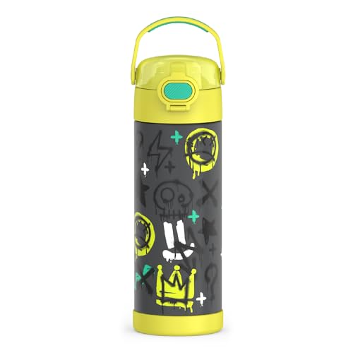 THERMOS FUNTAINER Water Bottle with Spout, 16oz, Graffiti Boy | Kids Stainless Steel Insulated Water Bottle, Keeps Drinks Cold Longer for School & Play, BPA-Free - color: Graffiti Boy, size: 16 Ounces
