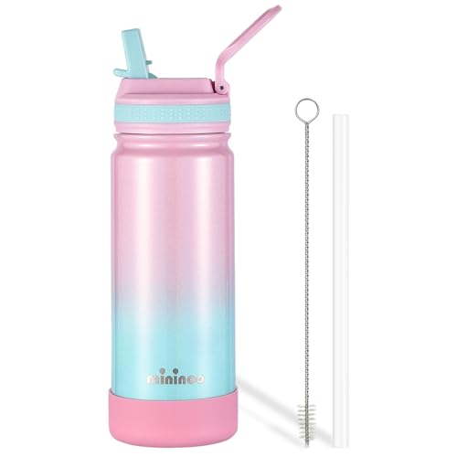 mininoo Kids Water Bottle for School, 16oz Stainless Steel Insulated Water Bottle Kids with Straw Lid for Girls, Boys - color: Guava, size: 16 Ounces