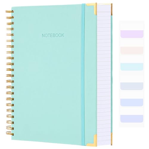 Notebook College Ruled, 8.5 x 11 Hardcover Leather Spiral Notebook Journal | Large Notebook for All Your Work School Notes, 300 Pages Smooth No-Bleed Paper & Tabs, Lay Flat Strong Binding, Durable Cover - color: Teal, size: 8.5" x 11"