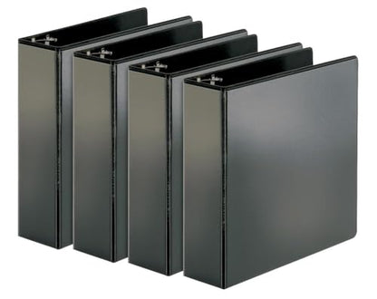 Cardinal Performer 3-Ring Binders, 3", Non-Locking Slant-D Rings, 725-Sheet Capacity, ClearVue Presentation, Non-Stick, PVC-Free, Black, 4-Pack (27601) - size: 3-Inch