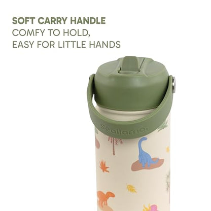 Seallama. Kids Water Bottle - 14 oz Stainless Steel Tumbler with Straw Lid, Vacuum Insulated Double Wall Travel Cup, Leak-Proof Reusable Drink Bottle for School & Everyday Hydration - color: Dino Darling