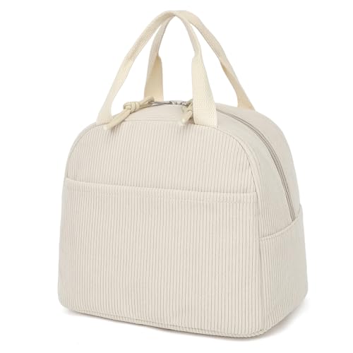Corduroy Lunch Box for Women Girls, Cooler Lunch Bags Reusable Insulated Lunchbox for Picnic School Work Travel (Beige) - color: Corduroy Beige
