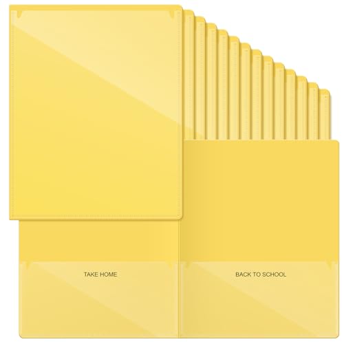 Henoyso 24 Pcs Folders with Pocket School to Home Folder Heavy Duty 2 Pocket Homework Folders with Clear Front Pockets for School Students Parent Teacher Communication (Yellow) - color: Yellow
