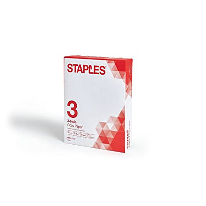 Staples 8.5-Inch X 11-Inch 3 Hole Copy Paper 20 Lbs. 92 Brightness 500/Ream, For Office, School & Home - size: 500 Sheets, style: Standard