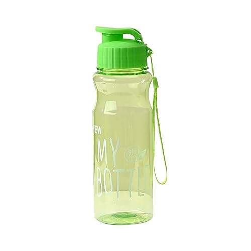 FlekmanArt 1 Pieces Plastic Water Bottles for Adults Bulk 17 oz Sport Drink Bottles with Handle Strap Lightweight Leakproof Drink Flip Top Cups for Party Outdoor (Bright Color,Bright Style) - color: Fluorescent Green