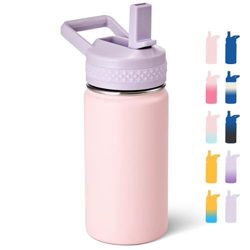 Fijinhom 12 oz Kids Water Bottle, Toddler Water Bottle with Straw, Boys&Girls Bottle for School, 304 Stainless Steel Vacuum Insulated Bottle for Kids, BPA-Free, Leak-Proof, Purple Pink - color: Purple Pink