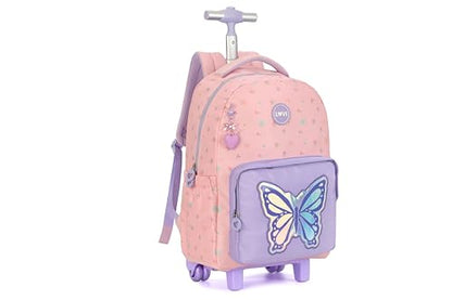 Rolling butterfly Backpack for girls, 17 Inch Travel Backpack with Wheels, Vertical Storage Wheeled Laptop Backpack, Stylish Rolling Laptop Bag(BUTTERFLY PINK) - color: Butterfly Pink