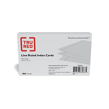 TRU RED Index Cards, 3" x 5", Lined, Gray, 100 Pack – Modern Ruled Cards for Notes, Studying & Organization