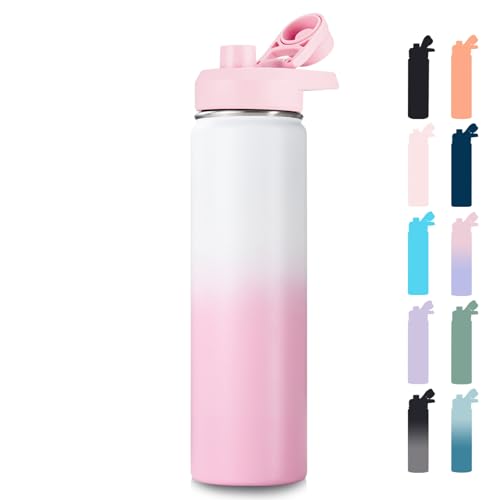 Fijinhom Insulated Water Bottle with Handle, 304 Stainless Steel Water Bottles with Wide Mouth, Double Wall Vacuum Sports Water Bottle, BPA Free, Keep Cold and Hot, 24 Ounces, Strawberry Milk - color: Strawberry Milk, size: 24 Ounces