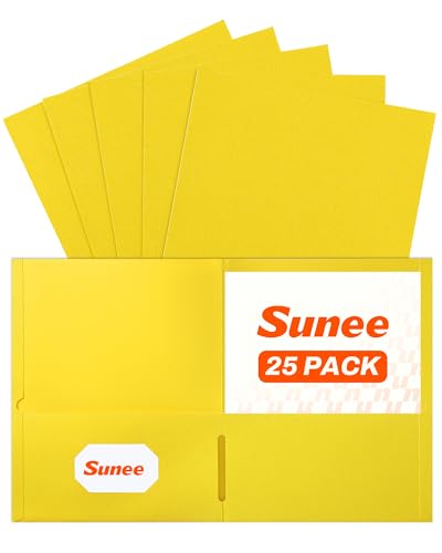 SUNEE Folders with Pockets(25 Pack, Yellow), 2 Pocket Folders Fit Letter Size Paper, Paper File Folder for School Office Home Business - color: Yellow, style: 25-Pack