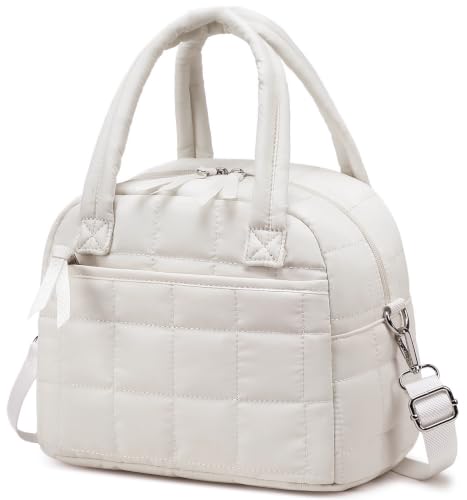 LEDAOU Quilted Insulated Lunch Bag for Women, 9L Puffy Lunch Tote with Adjustable Shoulder Strap, Reusable Water-Resistant Lunch Box for Work, School, Picnic & Travel - color: Beige, size: Regular 9L