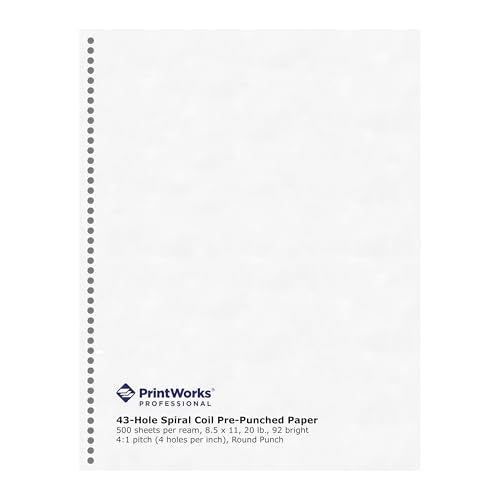 PrintWorks Professional Pre-Punched Spiral Binding Paper - 43-Hole (4:1 Pitch Hole Punch) - Book Binding Printer Paper - Made in the USA - 500 Sheets - 8.5" x 11" - 20 lb - 92 Bright White (04144) - size: 20 lb, style: Spiral, 43-Hole