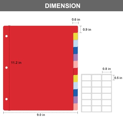 HABGP 12 Tab Dividers for 3 Ring Binder, 12 Pcs Multicolor 3 Ring Binder Dividers with Tabs, Page Folder Dividers, Plastic Tabbed File Dividers with Tabs, Three Ring Binder Index Dividers, 1 Set - size: 1 set (12 pcs)