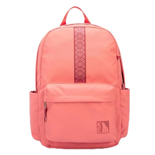 INUK Geometric Stripe Laptop Backpack, 13 Inch Water Resistant Backpack for College & Work, Recycled Travel Daypack Made from 24 Plastic Bottles, with Hidden Pocket & Luggage Strap, Apricot Brandy - color: Apricot Brandy