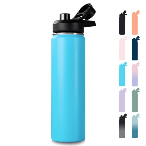 Fijinhom Insulated Water Bottle with Handle, 304 Stainless Steel Water Bottles with Wide Mouth, Double Wall Vacuum Sports Water Bottle, BPA Free, Keep Cold and Hot, 24 Ounces, Monster Blue - color: Monster Blue, size: 24 Ounces