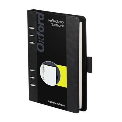 Oxford 6-Ring Professional Notebook, 7 x 9 Inch, Refillable Notebook, Writing Journal, Ivory Paper, 100 Sheets, Black Faux Leather Cover (90004) - size: Black