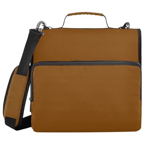 3 Rings 1.5 inch Zipper Binder with Shoulder Strap Multiple Pockets School Supplies Organizer for Office School Brown - color: Brown