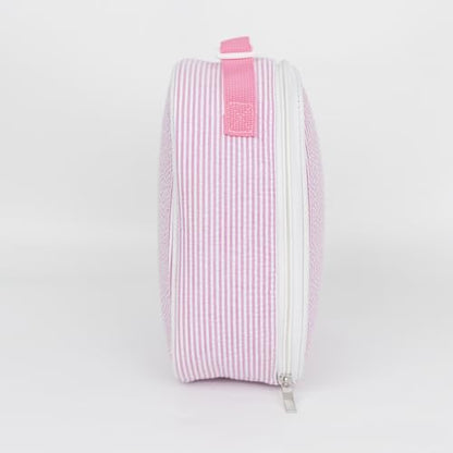 MT WORLD Personalized Lunch Bag Tote Custom Embroidery Name Reusable Seersucker Stripe Pattern Insulated Lunch Box - color: Pink