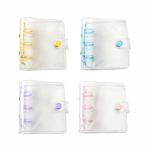 Leadigol 4-Piece Mini Transparent 3-Ring Binder Covers - Soft PVC Notebook Protector - Photo Album & Loose-Leaf Pages