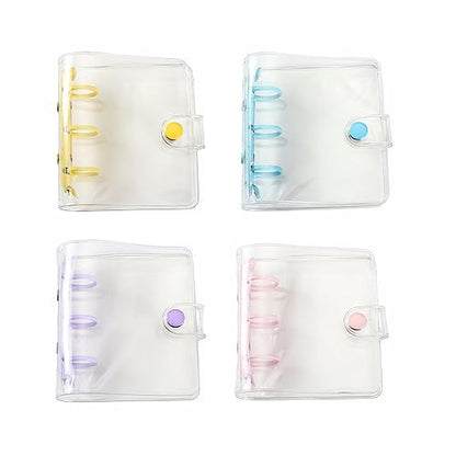 Leadigol 4-Piece Mini Transparent 3-Ring Binder Covers - Soft PVC Notebook Protector - Photo Album & Loose-Leaf Pages